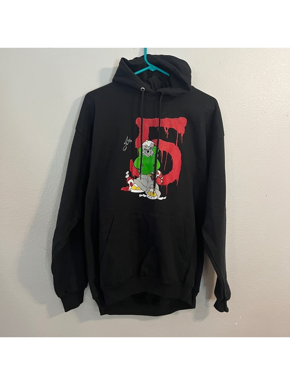 Grinch Streetwear Graphic Hoodie Mens Large Black Port & Company Graffiti Y2K